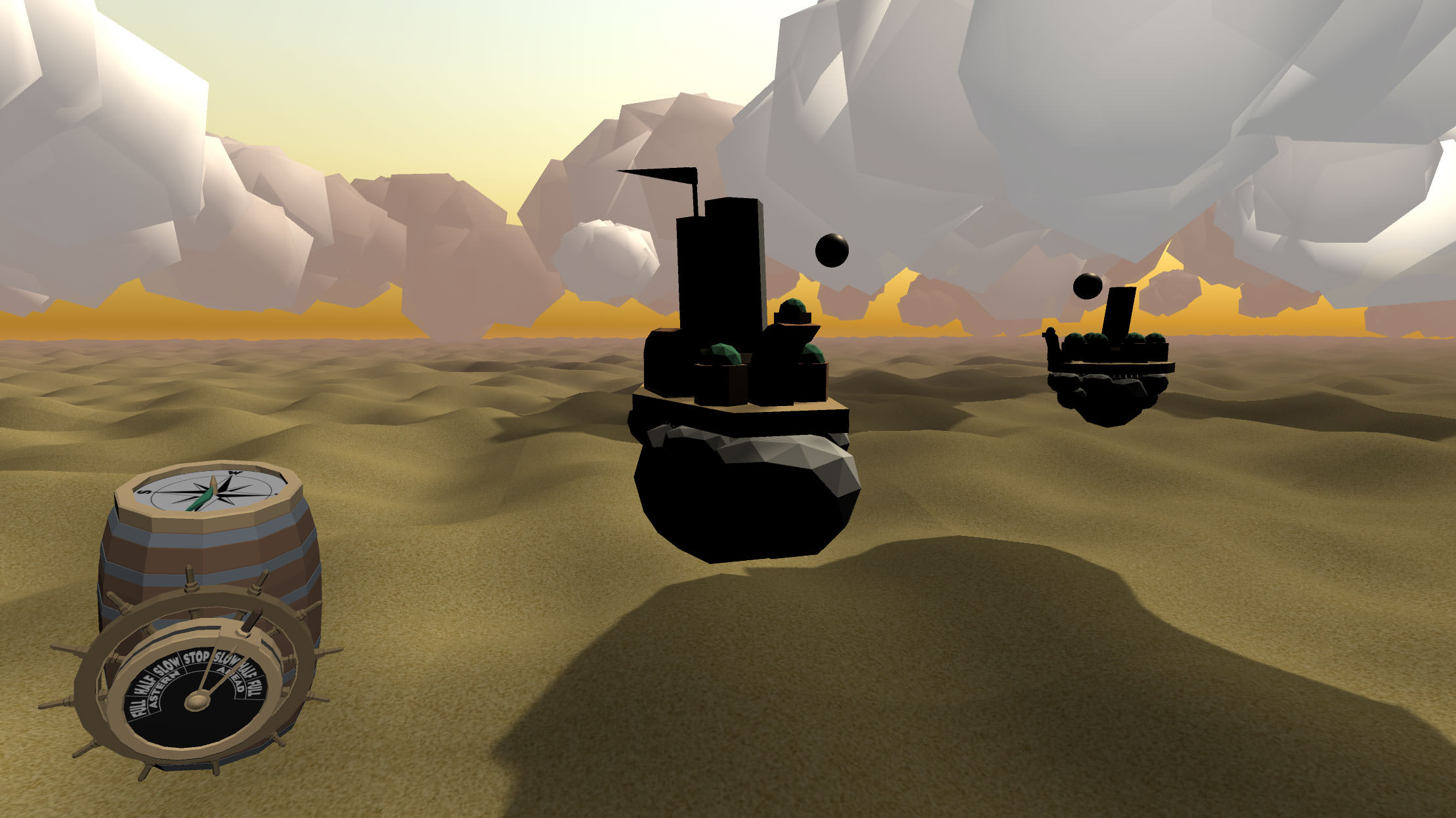 Two Cloudships facing off with cannonballs in mid-air!
