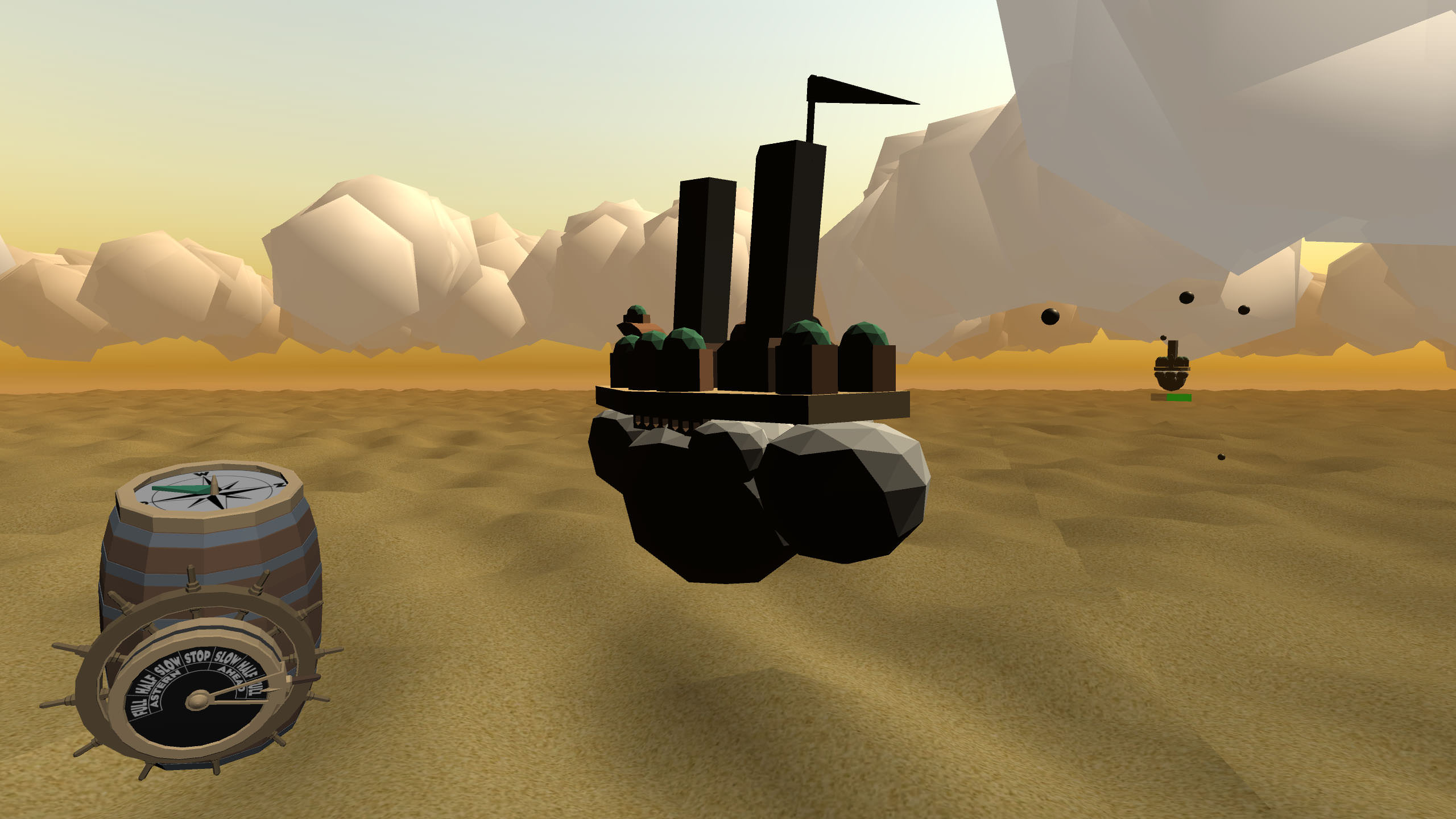 Cloudship in the forefront and the enemy further off with a green health bar below